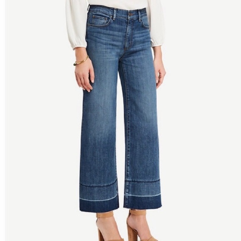 Ann Taylor Wide Leg Raw Hem Cropped Jeans